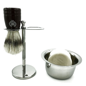 Men Shaving Drip Stand with Badger Brush and Bowl for Soap Straight Razor Zeva - Liberty Beauty Supply