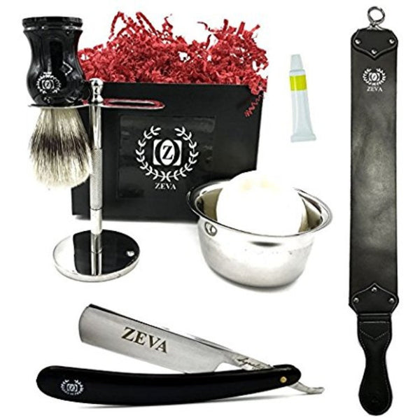 Cut throat Straight Razor Zeva Set Men Shave Ready Pure Badger Bristle Strop Dovo Paste Solingen - Liberty Beauty Supply