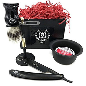 Mens Straight Razor Wet Shave Gift Set Stand Bristle Brush Leather Honing Strop Dovo Paste Solingen - Liberty Beauty Supply