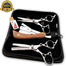 Cargar imagen en el visor de la galería, Professional Barber Hairdressing Scissors Set WOOD Edition &amp; Razor Kit TIJERAS - Liberty Beauty Supply