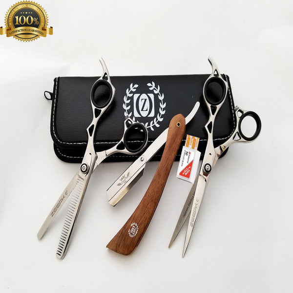 Professional Barber Hairdressing Scissors Set WOOD Edition & Razor Kit TIJERAS - Liberty Beauty Supply