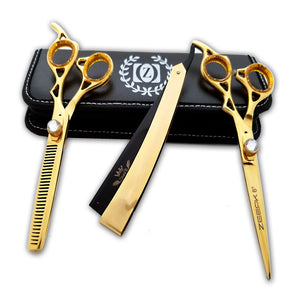 Gold Professional 6" Salon Hair Cutting Scissors Thinner Barber Shears Razor Kit - Liberty Beauty Supply