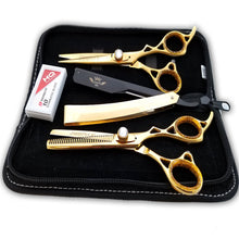 Cargar imagen en el visor de la galería, Gold Professional 6&quot; Salon Hair Cutting Scissors Thinner Barber Shears Razor Kit - Liberty Beauty Supply