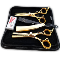 Gold Professional 6" Salon Hair Cutting Scissors Thinner Barber Shears Razor Kit - Liberty Beauty Supply