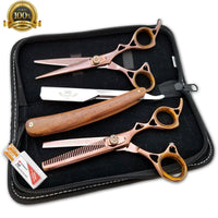 6" Hair Cutting Shears Barber Scissors Wooden Handle Straight Edge Barber Razor - Liberty Beauty Supply