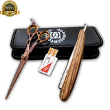 Wooden Handle Razor Close Shave Shears Combo Hair Salon Scissors 6" Shears USA - Liberty Beauty Supply
