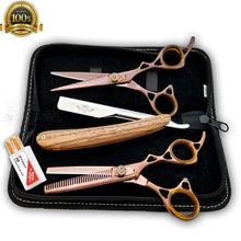 Load image into Gallery viewer, Wooden Handle Razor Close Shave Shears Combo Hair Salon Scissors 6&quot; Shears USA - Liberty Beauty Supply