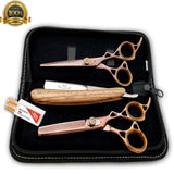 Wooden Handle Razor Close Shave Shears Combo Hair Salon Scissors 6" Shears USA - Liberty Beauty Supply