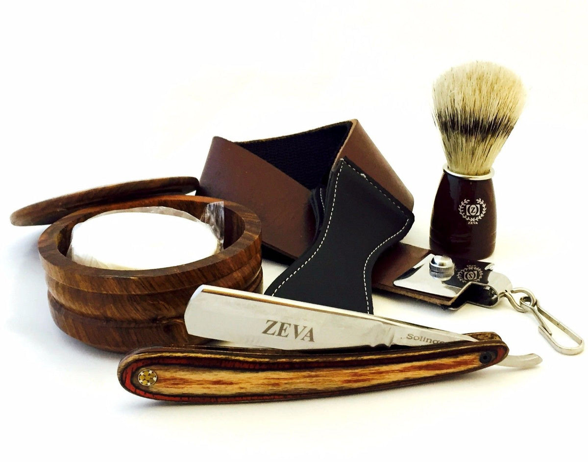 Classic Wooden 5 Pcs Cut Throat Men's Straight Edge Razor Shaving Set ...