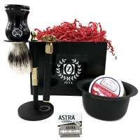 VINTAGE black/gold double edge safety razor shaving gift set 5 pc for men - Liberty Beauty Supply