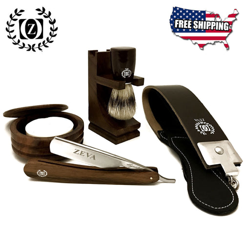 ZEVA Shave ready wooden made men's cut throat straight razor shaving set in gift box - Liberty Beauty Supply
