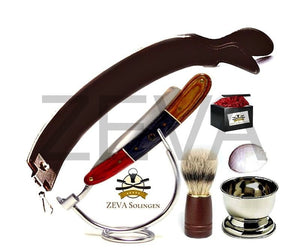 Zeva Custom Hand Made Wooden Straight Edge Razor Leather Strop Shaving Set - Liberty Beauty Supply