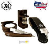 Vintage Shave Ready Zeva Straight Edge Razor Shaving Set Kit Wooden Made 7 Pcs - Liberty Beauty Supply
