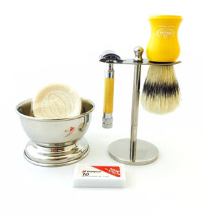 Wet Cut Throat De Safety Razor, Omega Shaving Brush, Soap, Cup, Blades, Gold - Liberty Beauty Supply