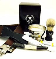 Buffalo Horn Camel Bone Cut Throat Straight Razor Shaving Set Dovo Paste Germany - Liberty Beauty Supply