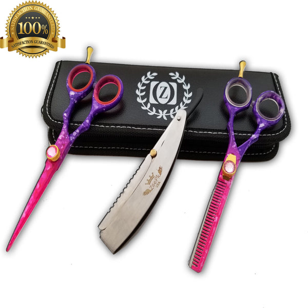 5.5" Salon Hair Cutting Scissors TIJERAS Thinning Barber Shears Razor Kit RAPADA - Liberty Beauty Supply