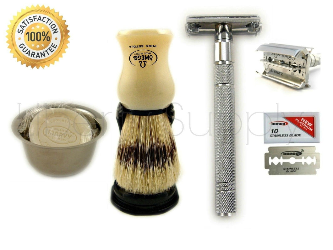 Zeva 5 Pcs Men Shaving Kit Wet Shave De Safety Razor Gift 1371042015 White - Liberty Beauty Supply