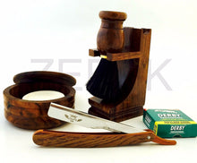 Cargar imagen en el visor de la galería, Men Shaving gift set Zeepk Straight Razor 100 Derby Blades Brush Soap Wood6-1615 - Liberty Beauty Supply