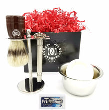 Cargar imagen en el visor de la galería, Badger Shaving Brush ZEVA Men Shaving Set Wooden Handle DE Safety Razor Mens Kit - Liberty Beauty Supply