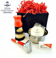 Safety Razor DE Shaving Set ZEVA Sensitive Omega Dorco Vintage 5in1 Men Gift 105 - Liberty Beauty Supply