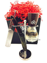 Cargar imagen en el visor de la galería, Zeva Men Shaving Kit Straight Razor Badger Shaving Brush Wet Shave Vintage - Liberty Beauty Supply