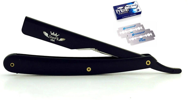 Straight Razor Barber Knife Navaja Black Matte 10 Dorco Prime Facial Shaving - Liberty Beauty Supply