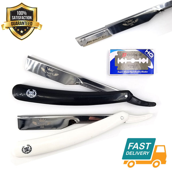 Professional Shaving Razor Barber Salon Shavette +10 Blades Straight Cut Throat - Liberty Beauty Supply