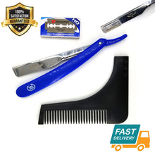 Load image into Gallery viewer, blue wet shaving steel barber straight cut throat razor shavette + beard shaper - Liberty Beauty Supply