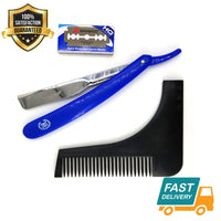 blue wet shaving steel barber straight cut throat razor shavette + beard shaper - Liberty Beauty Supply