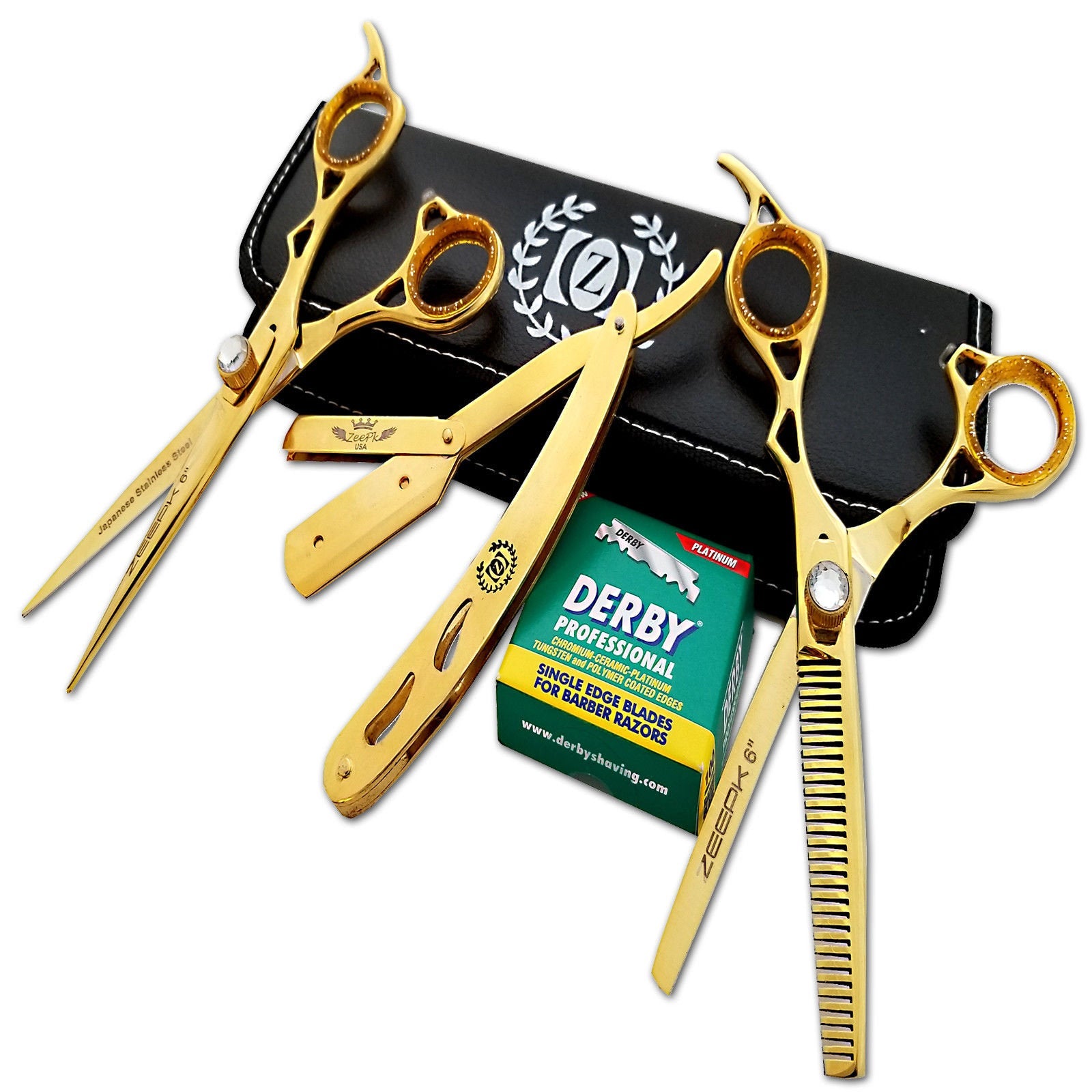 Zeepk 6-Inch Japanese Barber Hair Cutting Shears Set – Gold Stainless Steel Styling Scissors