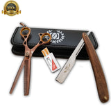 6" Hair Cutting Shears Barber Scissors Wooden Handle Straight Edge Barber Razor - Liberty Beauty Supply