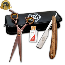 Load image into Gallery viewer, Wooden Handle Razor Close Shave Shears Combo Hair Salon Scissors 6&quot; Shears USA - Liberty Beauty Supply