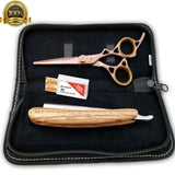 Wooden Handle Razor Close Shave Shears Combo Hair Salon Scissors 6" Shears USA - Liberty Beauty Supply