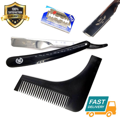black close shave steel barber straight cut throat razor shavette + beard shaper - Liberty Beauty Supply