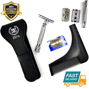 Safety Razor Double Edge Stainless Steel Razors + 10 Free Blades Barber Use - Liberty Beauty Supply