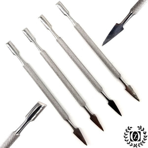 SET of 4 Pedicure Manicure Set. Nail Cuticle Spoon Pusher Remover Care Tool Salon Stainless Steel - Liberty Beauty Supply